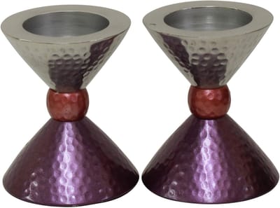 Set van 2 Decoratieve Kandelaars Aluminium Zilver Roze Paars