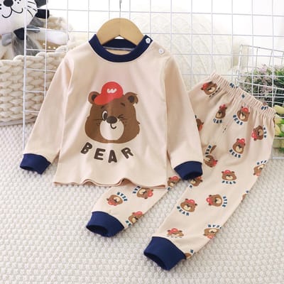 Kinderen Kerstman Print Top en Broek Pak Baby Peuter Kinderen Lange Mouwen Broek Set Kerstmis Kerst Pyjama's Nachtkleding Nachthemd 73 beige