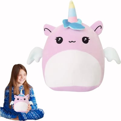 Zacht knuffelkussen eenhoorn voor meisjes - leuk cadeau voor kinderverjaardag - decoratie voor slaapkamer en kinderkamer - roze knuffelunicorn met hartjes - Valentijnscadeau.