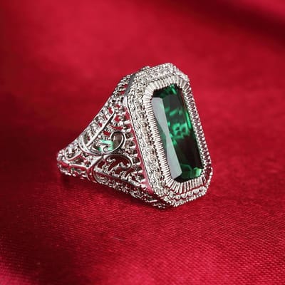 Unieke Stijl Mannelijk Vrouwelijk Grote Geometrische Ring Mode Groene Zirkonia Trouwringen Belofte 925 Zilver Verlovingsring 6 black