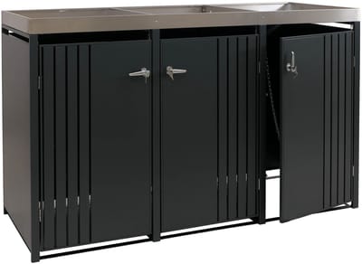 Afvalcontainerbehuizing voor 3 containers MCW-O67, afvalcontainerbox met plantenbak, metaal 125x196x84cm 75kg ~ antraciet