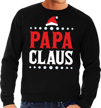 Bellatio Decorations Foute kersttrui - Papa Claus - zwart - heren - kerst sweater - voor vaders M