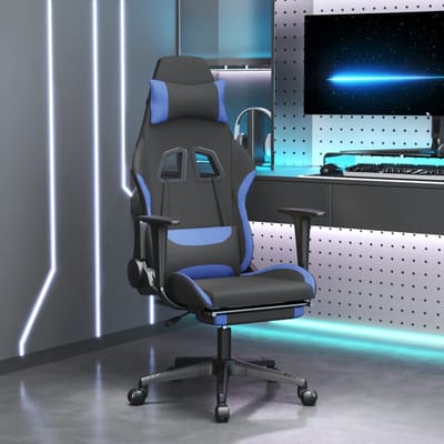vidaXL - Gamestoel - met - voetensteun - stof - zwart - en - blauw