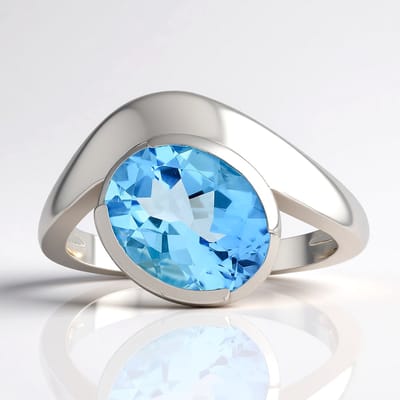 Cavill - 925 Sterling Zilver Rhodium - 2,27 Ct Blauwe Marambaia Topaas Ovaal - Moderne Topaas Ring - Elegante Bezel Zetting