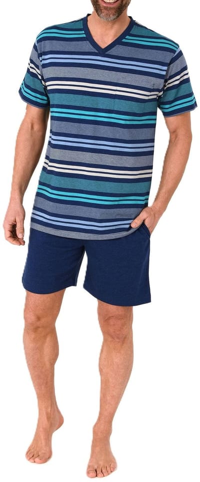 Normann Heren Pyjama Shorty met korte mouwen in nobel streepdesign - ook in overmaten