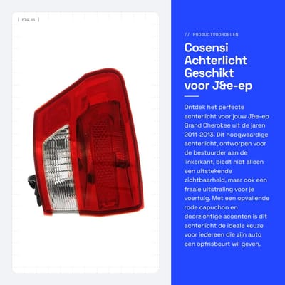Dailygoods- Achterlicht Geschikt voor J&e-ep Grand Cherokee 2011-2013 - Achterlicht Links/Rechts - Waterdicht - Schokbestendig - Hoogwaardig Materiaal - Lange Levensduur - Achterlichtlamp