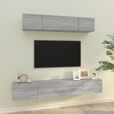 vidaXL - 4-delige - Tv-meubelset - bewerkt - hout - grijs - sonoma - eikenkleurig