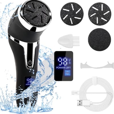 Elektrische Eeltverwijderaar - Stofzuigsysteem - Eeltverwijderaar - USB Oplaadbaar - Krachtige Motor - IPX7 Waterbestendig - Voetvijl - 3 Slijpkoppen - Zwart