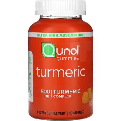 Qunol, gummies au curcuma, orange crémeuse, 500mg, 90 gummies (250mg par gummie)