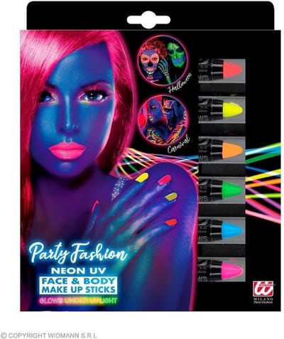 Widmann - Party Fashion Face & Body Make Up Neon UV Sticks - Set Van 6 Neon Make-Up sticks - multicolor - Halloween - Festival