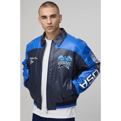 Getextureerd Pu Homme Star College Jack | Cobalt | Size Small