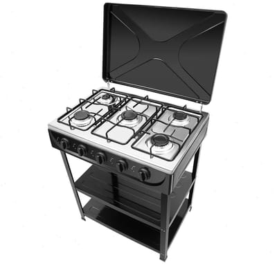 D&A Gasfornuis - Gaskookplaat - Gasfornuis camping - Gasfornuis 60 centimeter - Keuken - Catering - Restaurant - 5 Pits - Zwart