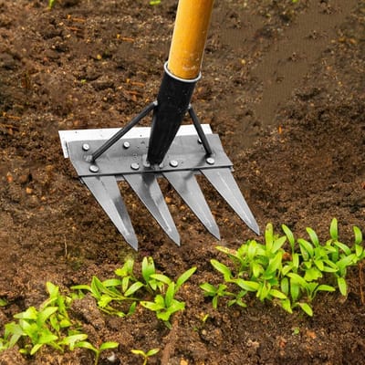 Onkruidverwijderaar Handmatig - Wiedgereedschap Tuin - Efficiënt Tuinonderhoud - Dubbelzijdig Staalontwerp - 4 Tanden - Metaal