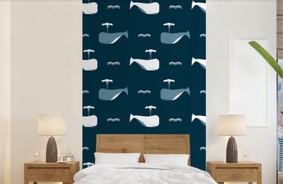 Behang - Fotobehang Patronen - Walvis - Water - Kindje - Jongens - Kinderen - Kids - Breedte 150 cm x hoogte 240 cm