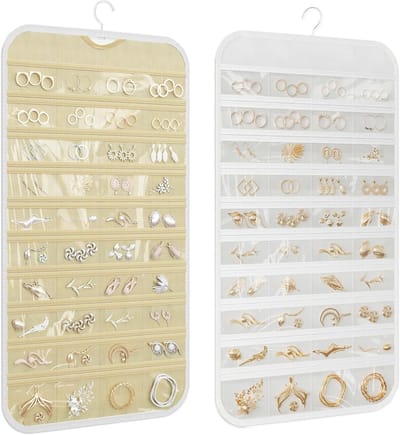 Famanu – Sieraden organizer met 80 vakken, dubbelzijdige deurhouder met rits en haak, voor oorbellen, kettingen, armbanden en ringen