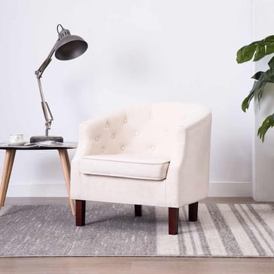 Stoffen Fauteuil - Leunstoel Zetel - Ontspannen Zitten - Geknoopt Design - 65 x 64 x 65 cm - Beige