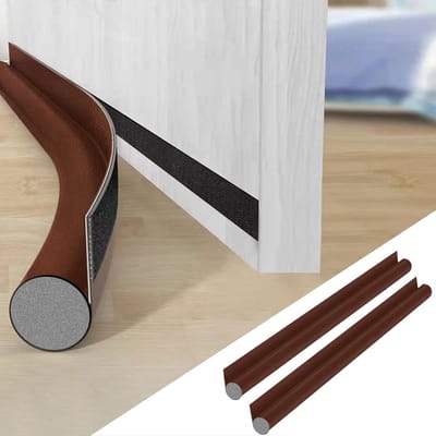 Famanu – Tochtstopper set voor onderdeur tegen kou en geluid, eenzijdige afdichting, set van 2, 96 x 8 cm, stof, bruin