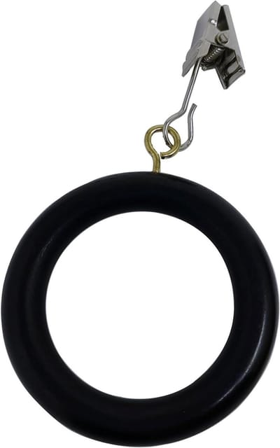 Houten Gordijnringen - Haken Clips - Gordijnen Ophangen - Natuurlijke Houtnerf - Binnen 4.3cm - Mat Zwart