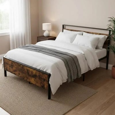 Dailygoods 140x200cm bedframe met metalen onderstel platformbed met houten hoofdeinde 32CM lattenbodem geen boxspring no