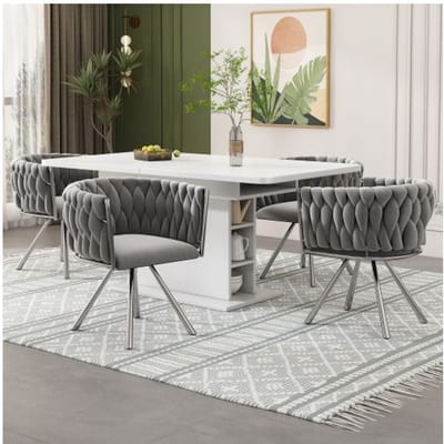 Chaise de salle à manger - MUVOE - Velours gris - Pivotante 360° - Lot de 4 - Design moderne gris