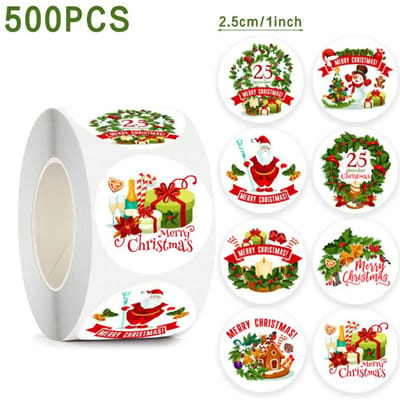 500 Stuks/Rol Vrolijk Kerstmis Thema Stickers 2,5 cm/1,0 inch Doe-het-zelf Cadeaus Afsluitstickers Stickers voor Bakken Pakket Briefomslag Kantoorbenodigdheden 1 inch