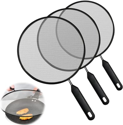 Dailygoods- Spatdeksel 3-delig - Roestvrij Staal - Afdekdeksel voor Pannen - Diameter 21/25/29 cm - Voorkomt Spatten - Handgreep met Ophanggaten