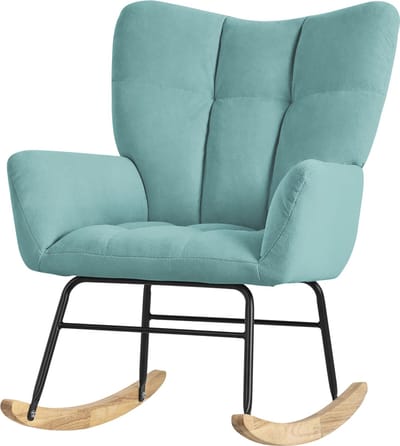 Schommelstoel met armleuningen in badstof salie tot 120 kg Schommelstoel naturel hout Relaxfauteuil