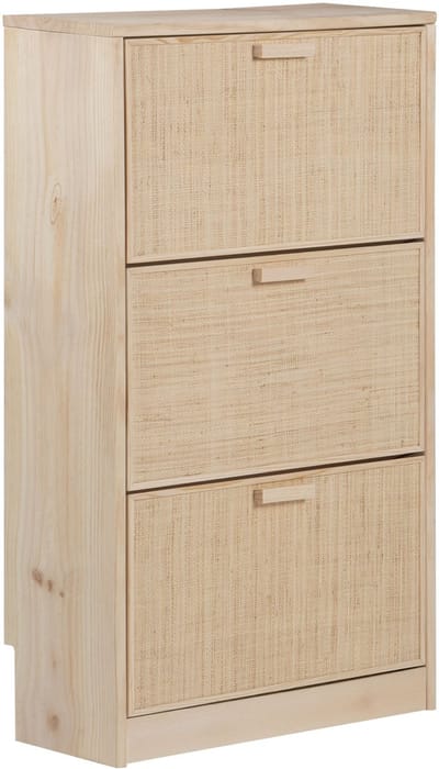 Astigarraga Schoenenkast Aura - voor 18 paar schoenen - Schoenenrek met deuren - 65x25x115cm - 100% massief grenenhout, raffia fronten & metalen scharnieren