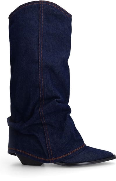 Sacha - Dames - Donkerblauwe denim cowboylaarzen met flap - Maat 38