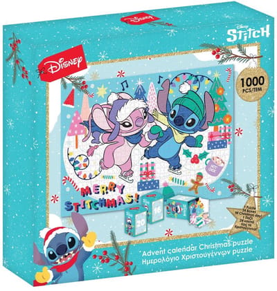 Disney Lilo & Stitch & Angel Adventskalender Puzzel 2026 / 2027 - 1000 Stukjes - 24 Doosjes - Aftelkalender Kerst & Sinterklaas Cadeau - 50x70 cm