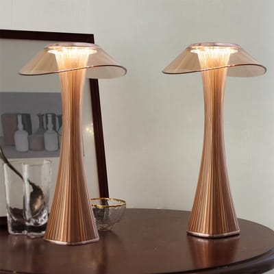 Glitzerlife - Tafellamp Nachtlamp Tafellamp - Dimbare LED Bedlamp - Touchbediening USB Oplaadbaar Batterij Nachtlicht Sfeerlamp voor Slaapkamer Camping - PMMA ABS - Ø15cm - Roségoud