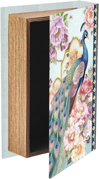 Kunstboek Opbergdoos - Decoratieve Doos - Opbergen Snuisterijen - Pauw Bloempatroon - 23 x 15 x 5 cm - Multicolor