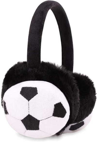 Winteroorkappen voor jongens, warme oorkappen, verstelbare pluche oorkappen, winteraccessoires, koudebestendige oorkappen voor buiten, voetbalpatroon - zwart
