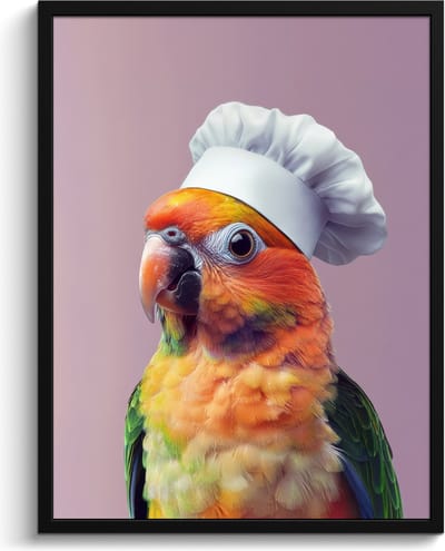 Fotolijst inclusief poster - Posterlijst 60x80 cm - Posters - Papegaai - Koksmuts - Nieuwsgierig - Vogel - Foto in lijst - Keuken decoratie muur - Wanddecoratie accessoires - Muurdecoratie - Schilderijen