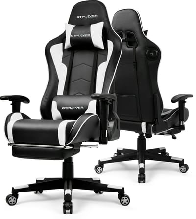 GTPLAYER - Gamingstoel met Bluetooth - Met Voetsteun en 3D Armleuningen - Wit