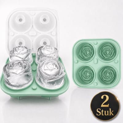 Sercano IJsblokjesvorm Roos – 2 Stuk – Whisky & Cocktails – 4 Roos IJsblokjes – BPA-vrij Siliconen & Stapelbaar – Romantisch Cadeau – Groen