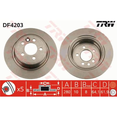 Remschijf TRW DF4203 achter, volledig, 1 Stuk