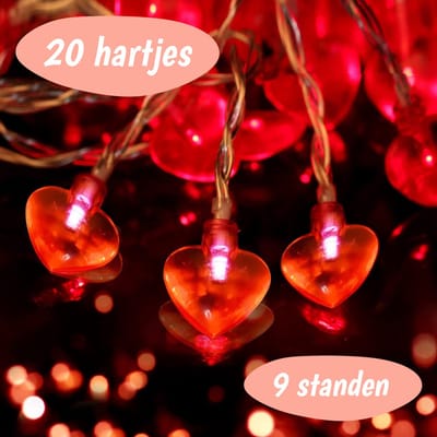 Valentijn Hartjes Lichtslinger - Rood - 2m - Love - Valentijn Decoratie - Liefde - Lichtsnoer - Cadeautje voor hem & haar