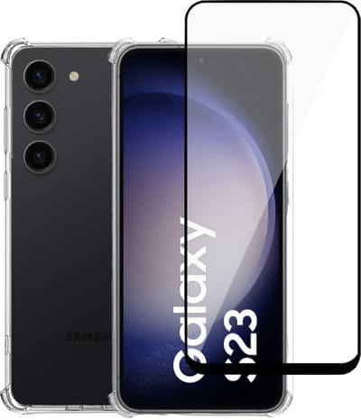 Geschikt voor Samsung S23 Hoesje + Screenprotector – Full Cover Gehard Glas + Shock Proof Case – Transparant