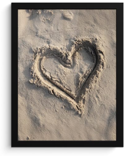 Poster in lijst - Fotolijst 30x40 cm - Posters - Hartvorm - Getekend - Beige - Zand - Posterlijst zwart - Decoratie - Wanddecoratie woonkamer - Muurdecoratie slaapkamer