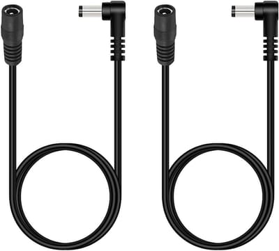 1M 2-Pack Zwarte 90° Graden DC Verlengkabel 5.5mm x 2.1mm voor Beveiligingscamera's, LED Strips en Printers