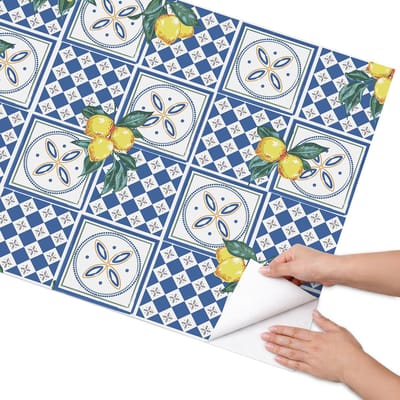 Coloray Meubel Wrap Folie - Blauw Meubelfolie - 75x150 cm - Plakfolie Meubels Citroenpatronen - Decoratiefolie Zelfklevend - Geometrische Meubelfolie - Meubelfolie Zelfklevend - Badkamer decoratie - Achtergronden en patronen