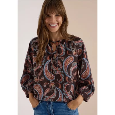 Blouse met 3/4-mouwen, split in de hals en print