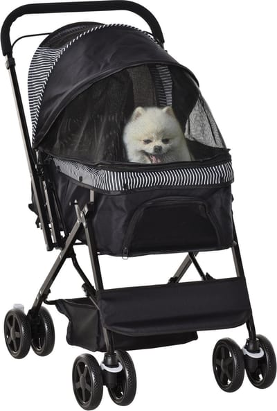 PawHut Hundebuggy Hundewagen Buggy für kleine Hunde und Katzen Haustierwagen Pet Stroller Katzenbuggy Oxford Schwarz 76,5 x 52 x 95 cm
