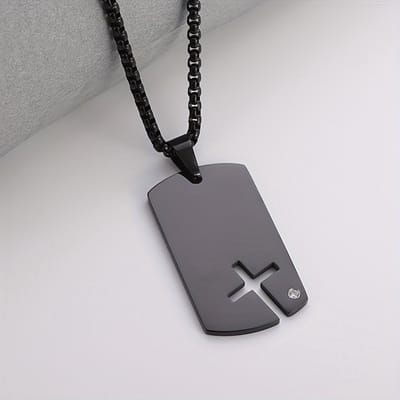 VANDAAG VERZONDEN - Ketting - Cor&Sinho® - Zwart - Metaal - Kruis - Tag military - Christelijk