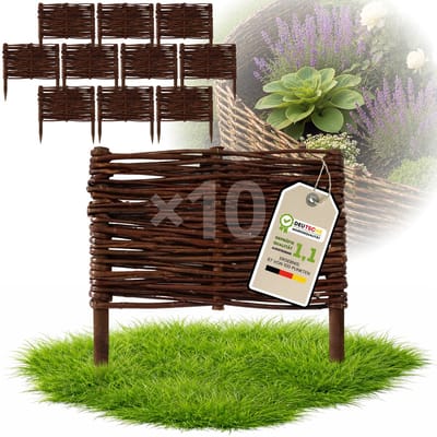 Floranica Tuinafscheiding van wilg - 10 stuks - Hoogte: 20 cm Lengte: 30 cm - Wilgenvlechtwerk, tuinhek, randafwerking voor bloembedden, hout, gazonrand