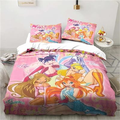 Winx Anime Kawaii Beddengoed Collectie Dekbedovertrek Collectie Lichtgewicht Zacht Dekbedovertrek Decoratief Beddengoed Voor Tieners Jongens Meisje Cadeau Groot 135X200cm-2pcs