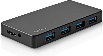 USB 3.0 Hub - 4 poorten - Incl. voedingsadapter - 4x USB A female - Zwart - Allteq