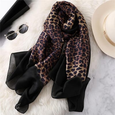 Luxe Dames Ombre Luipaard Stippen Zijde Gevoel Sjaal Dames Mode Print Sjaals En Wraps Pashmina Foulards Bandana Hijab Snood gray