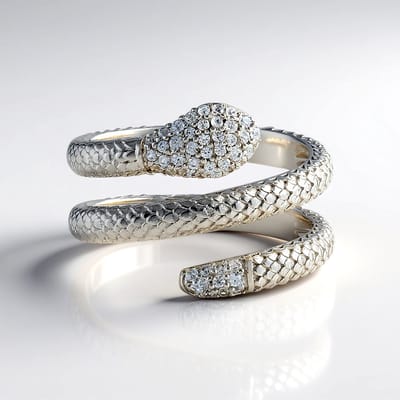 Cavill - Zilveren ring met Cambodjaanse Zirkonia 0 399 ct - 925 Sterling zilver geplatineerd - Elegant slangen design met schubtextuur - Ringen